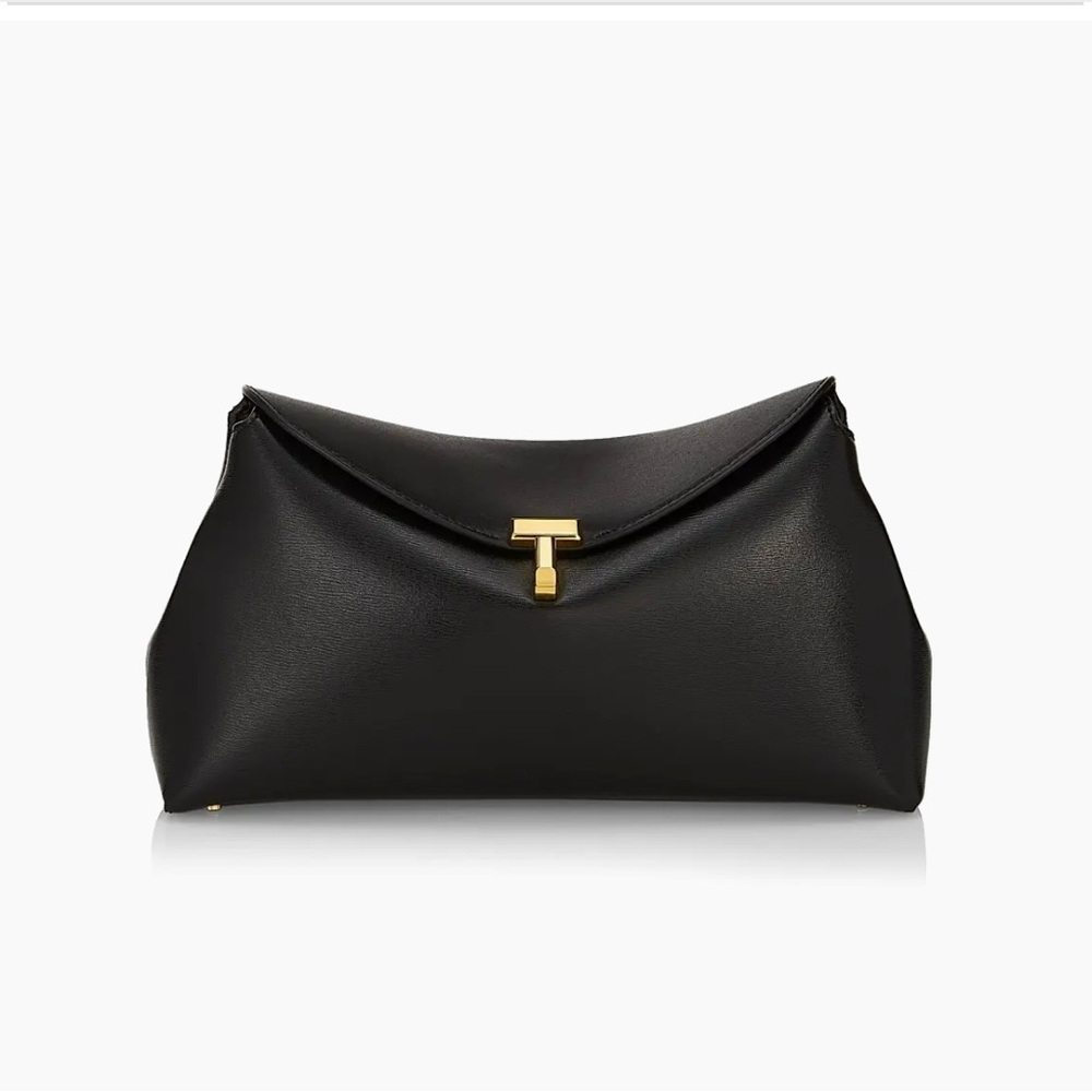 Toteme Black Leather Clutch with Gold T-Clasp